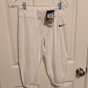 Nike White Kids Baseball Short Pants with Black Swoosh